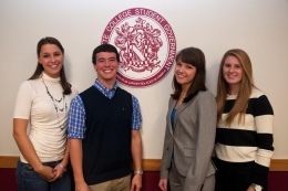 Current Student Government Vice President Maddie Laskoski '13 with President Matt Grandon '12, and newly elected President and VP Caroline Lang '13 and Sarah Robert '14.