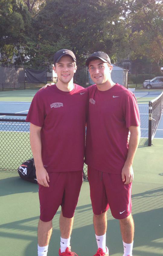 The number one doubles team of sophomore Brian Stefanowicz and senior captain Brandon Goldstein on the sidelines [Photo Courtesy of Lafayette Athletic Communications] 
