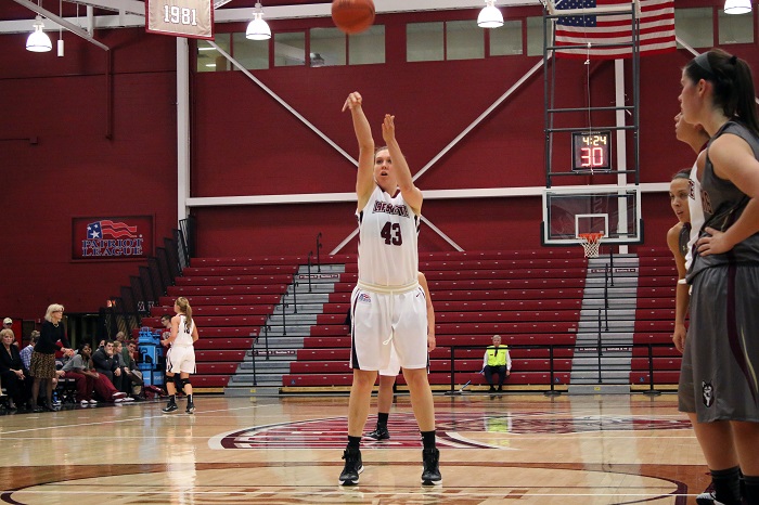 Sophomore Ashley Lutz shoots two at the free throw line against Bloomsburg on Nov. 5. 
