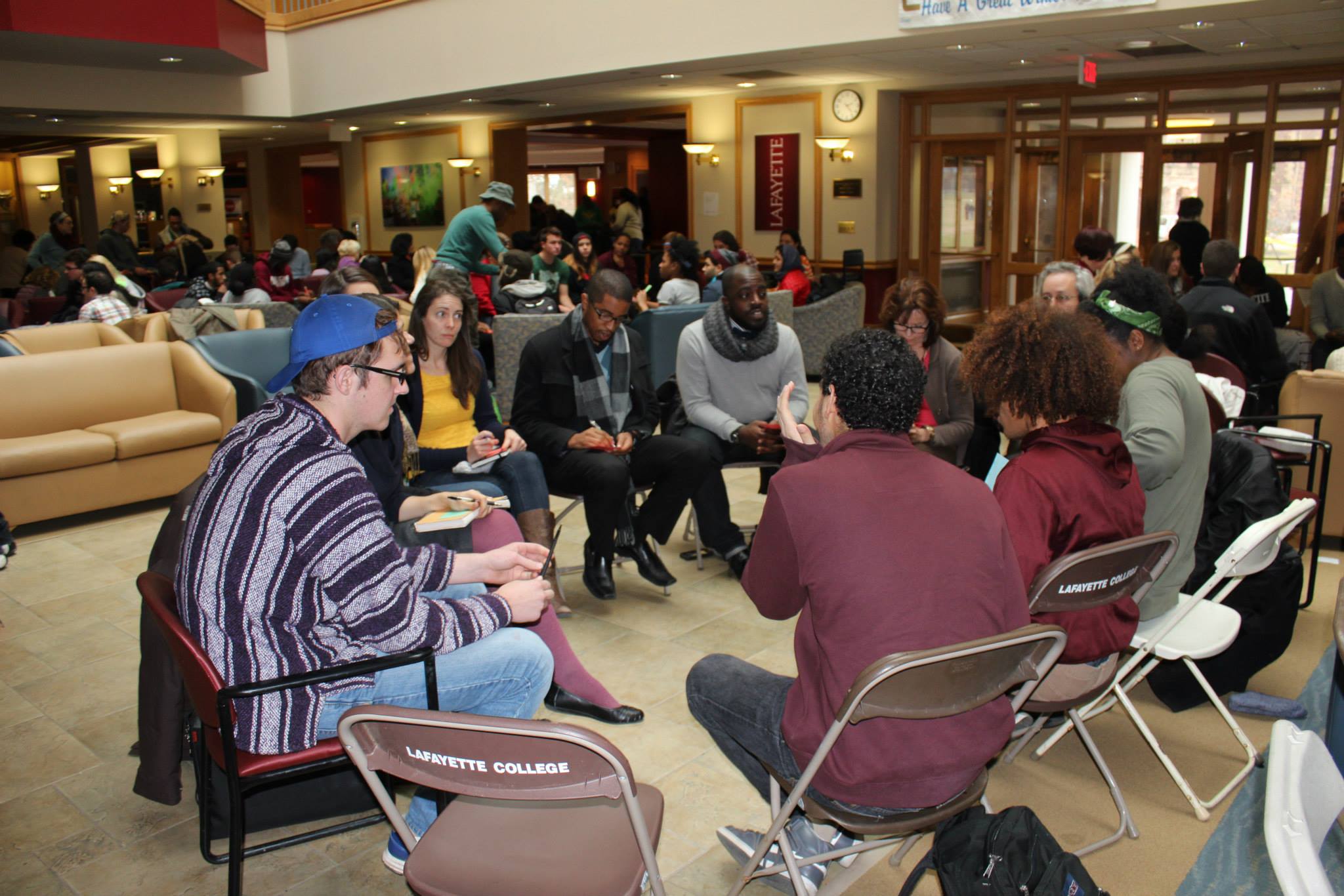 Students, faculty, administrators, staff and residents of Easton discuss spoke about personal experiences and national issues in groups.