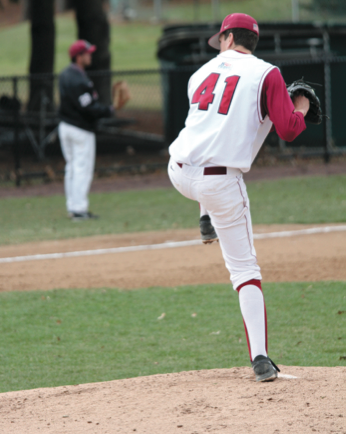 Senior right-handed pitcher Cory Spera warms up on the mound for Lafayette. [Photo by Hana Isihara ‘17]